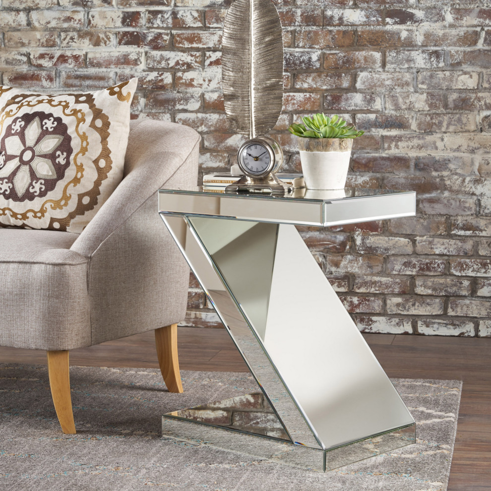 GDF Studio Adu Mirrored Z Shaped Side Table   Contemporary   Side Tables And End Tables   by GDFStudio  Houzz