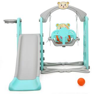 Costway 4-in-1 Toddler Climber and Swing Set with Basketball Hoop TY327968GN