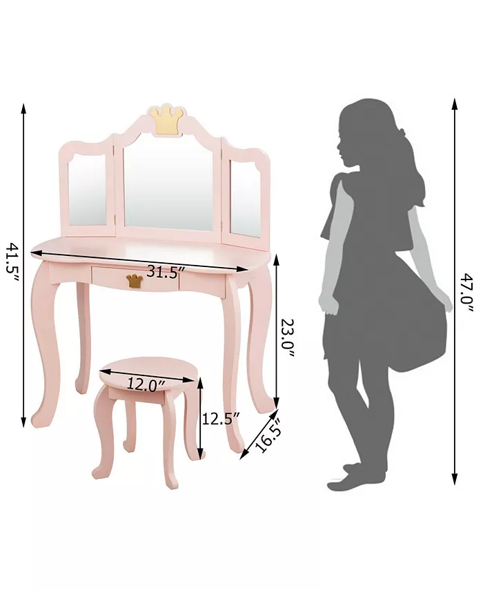 Costway Kids Makeup Dressing Table Chair Set Princess Vanity