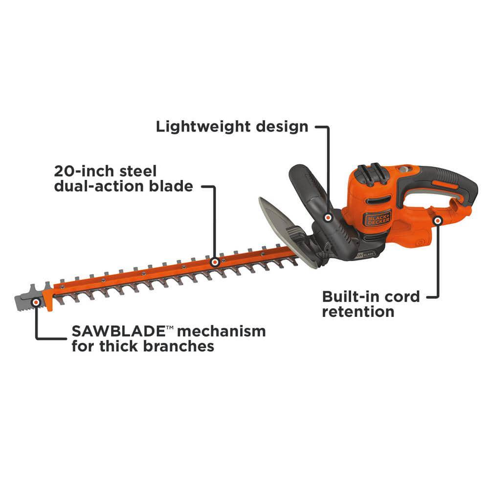 BLACKDECKER 20 in 38 AMP Corded Dual Action Electric Hedge Trimmer with Saw Blade Tip