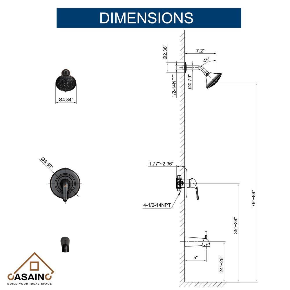 CASAINC Single-Handle Tub and Shower Faucet in Oil-Rubbed Bronze (Valve Included) HM-B202-SQ-ORB