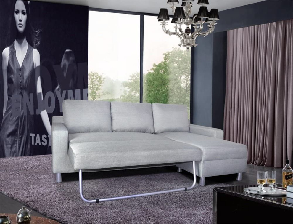 Sectional Sleeper Sofa  Elegant Design With Polyester Cushioned Seat  Grey   Transitional   Sleeper Sofas   by Decor Love  Houzz