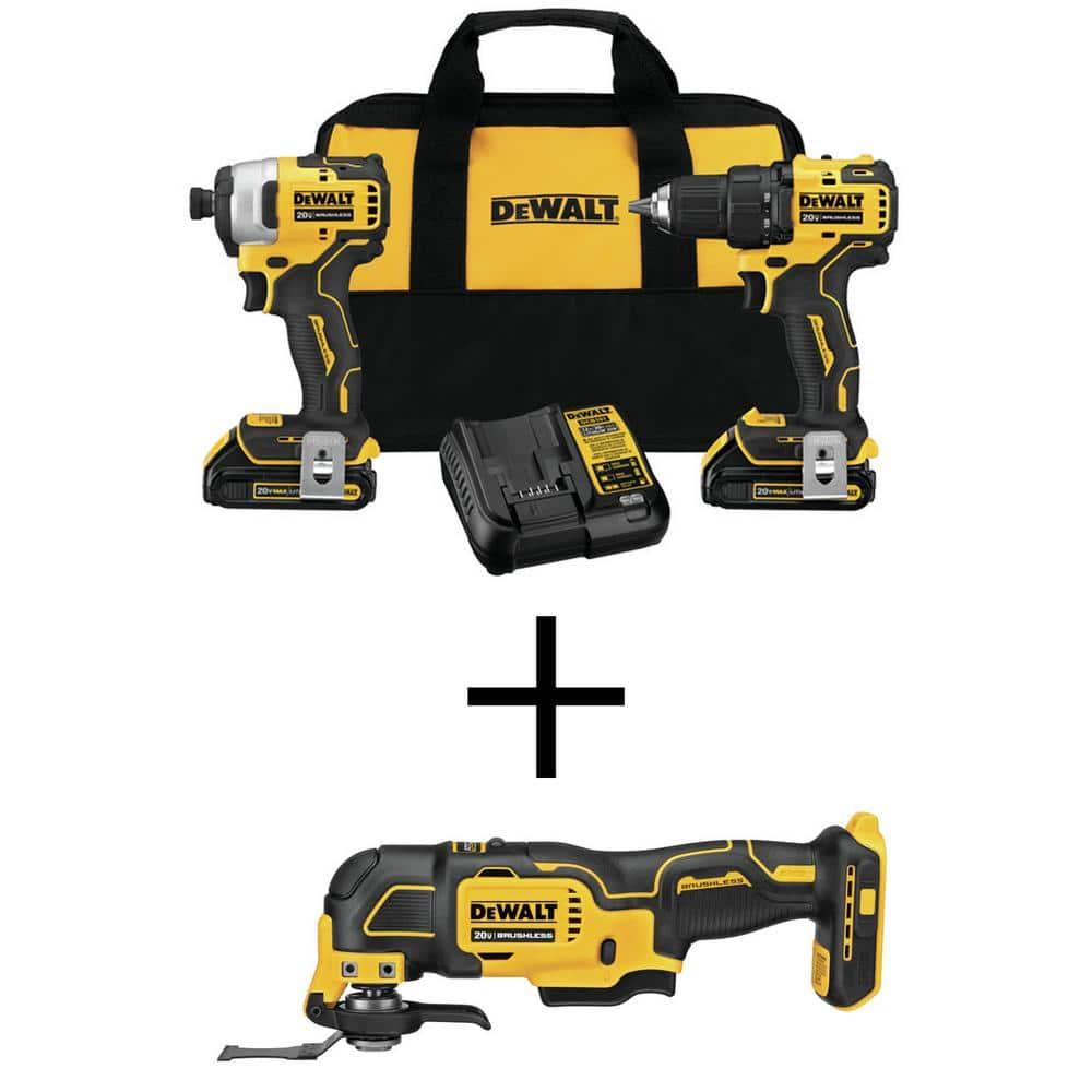 DEWALT ATOMIC 20V MAX Li-Ion Brushless Cordless Drill/Impact 2 Tool Combo Kit, Oscillating Tool, and (2) 1.3Ah Batteries DCK278C2W354B