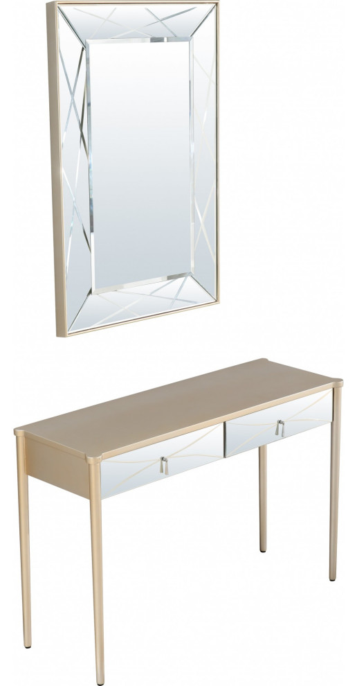 Champagne Finish Mirror and Console Table   Midcentury   Console Tables   by UStradeENT LLC  Houzz