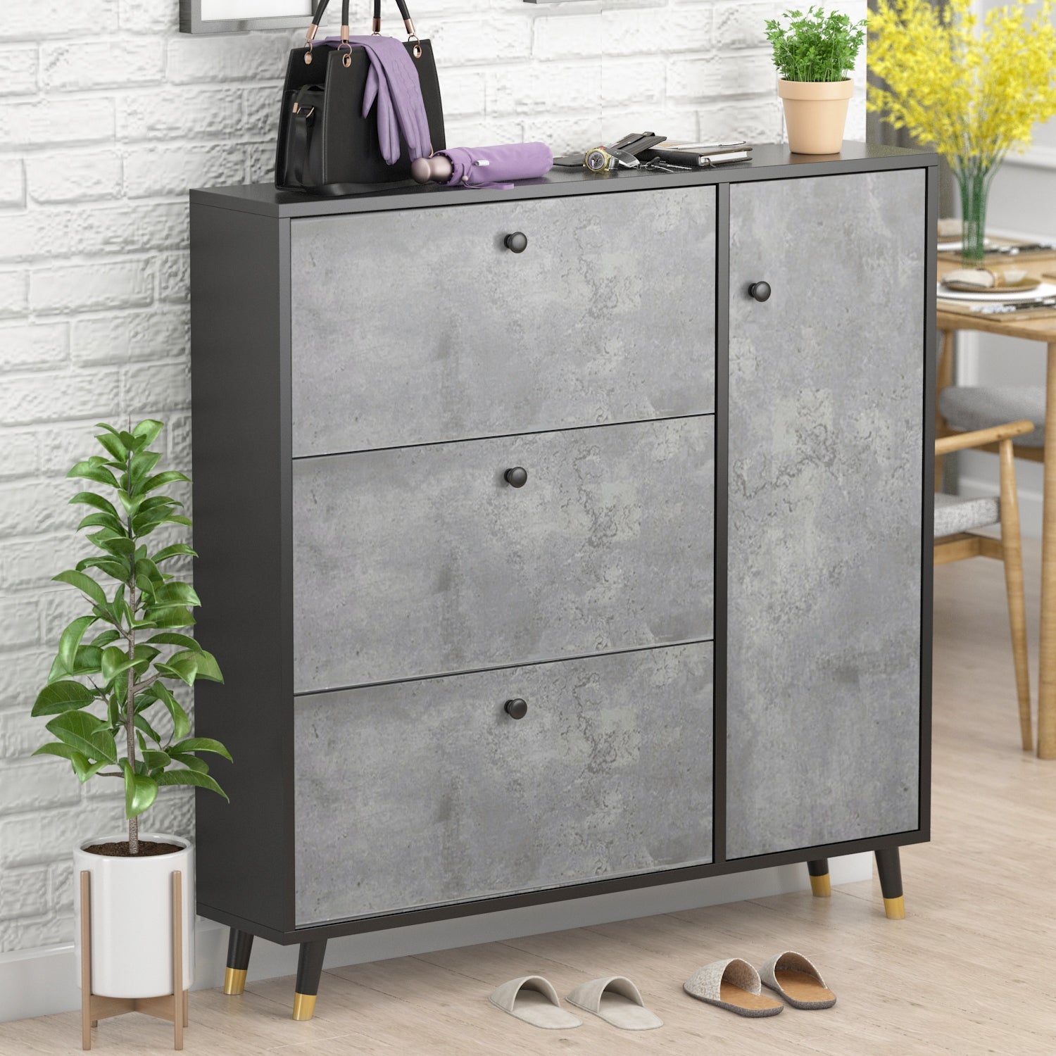 Kerrogee Modern 3-Drawer 1-Door Shoe Cabinet for Up to 27 Pairs - - 35454858