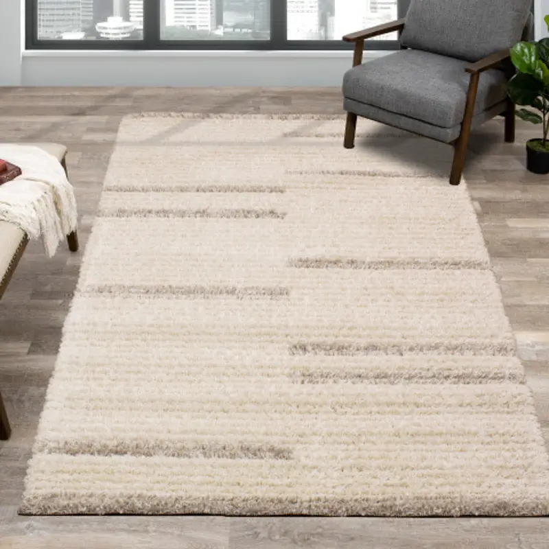 Rondo 5 x 8 Striped Cream Shag Rug