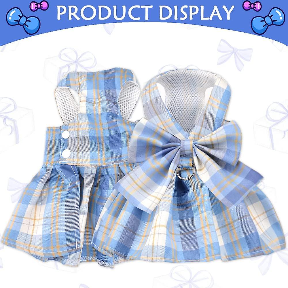 Dog Dress Harnesses For Small Dogs Girl Puppy Cat Bunny Rabbit Clothes Outfit Plaid Pet Cat-sky Blue Grid Xxl