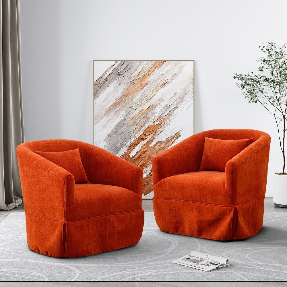 Ouyessir Set of 2 Swivel Barrel Chair 360 Degree Upholstered Accent Chair Fabric Armchair