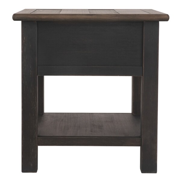 Wooden End Table with One Drawer and One Shelf， Brown and Black