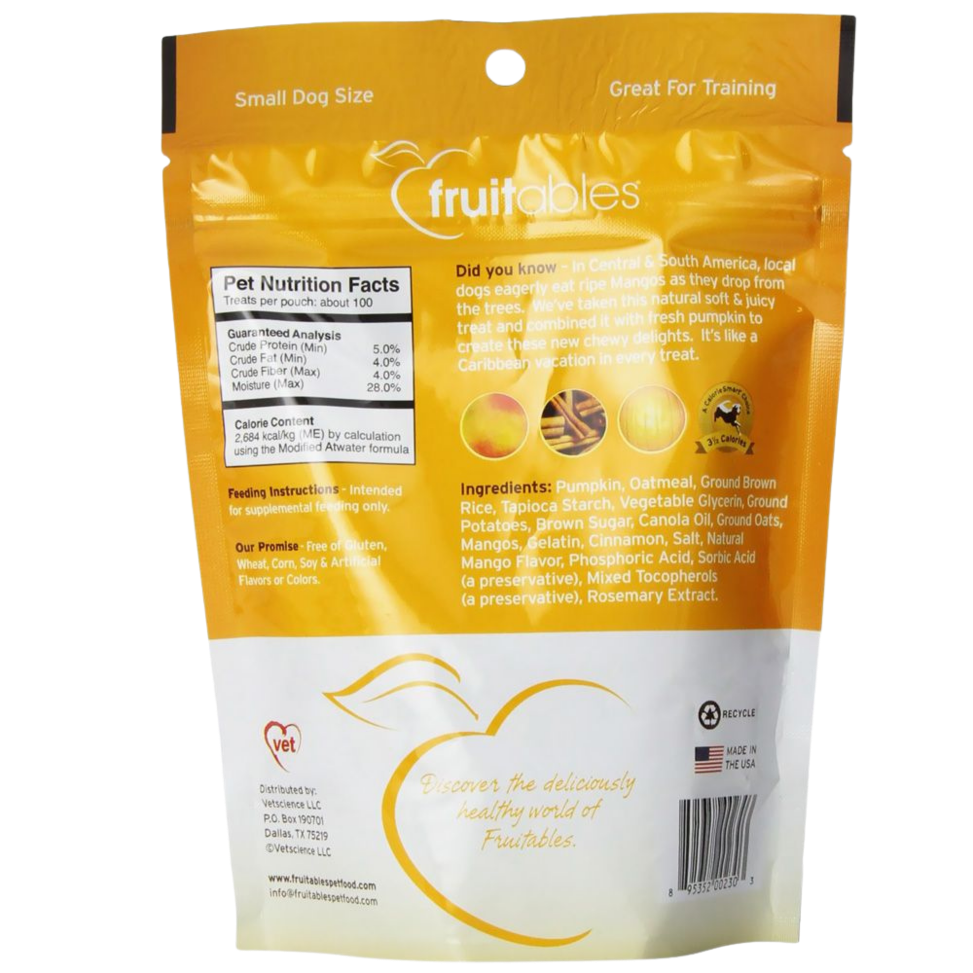 Fruitables Skinny Minis Pumpkin and Mango Flavor Soft and Chewy Dog Treats