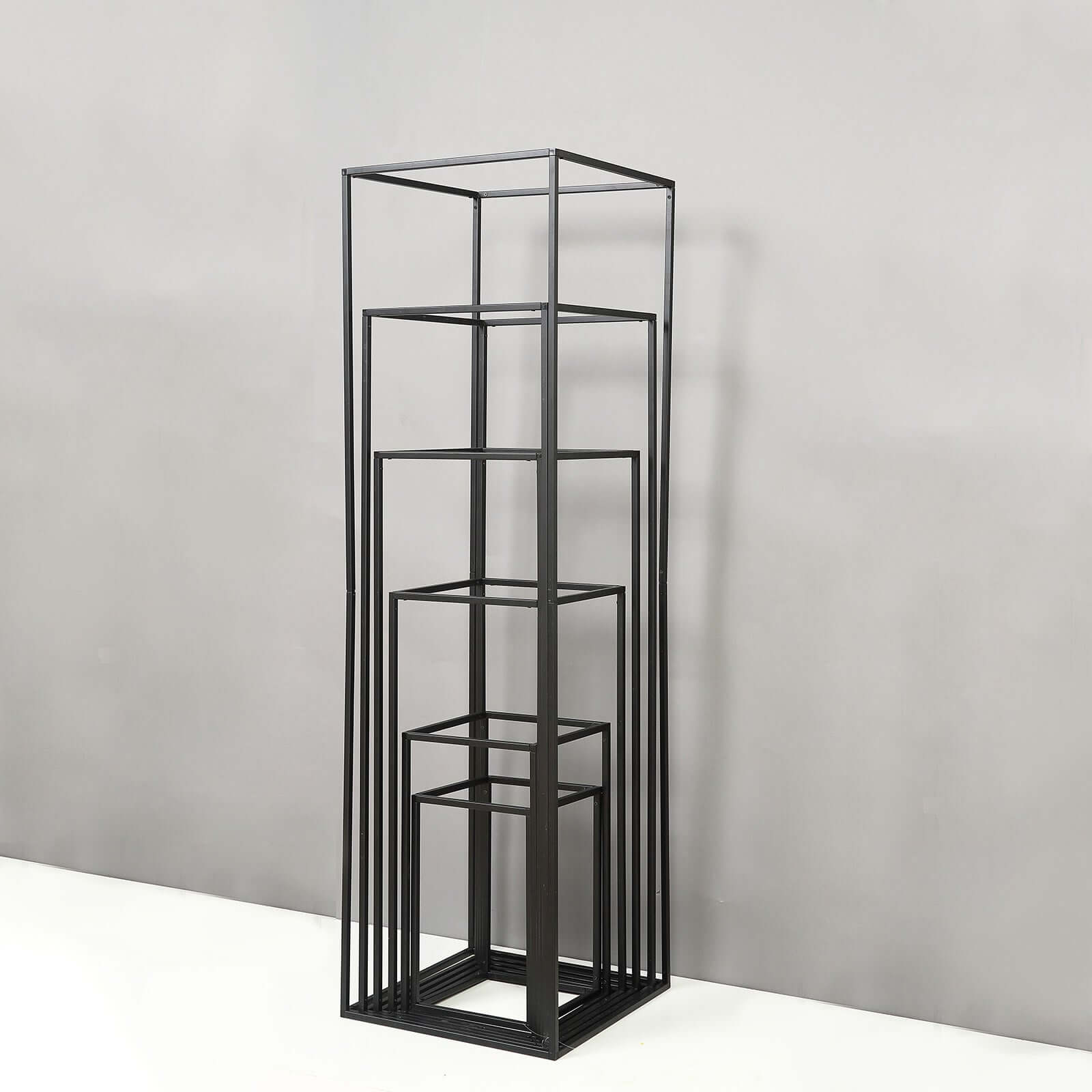 2 Pack Rectangular Matte Black Metal Wedding Flower Stand, Geometric Column Frame Centerpiece 12