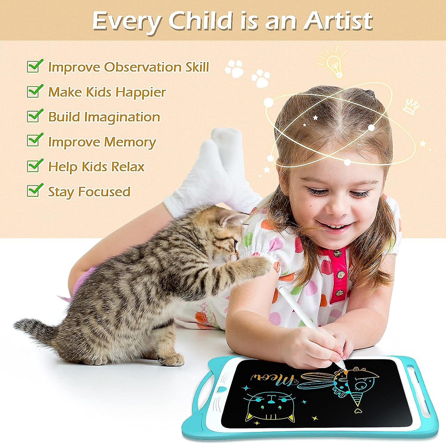 Kids Drawing Pad Doodle Board 12'' Colorful Toddler Scribbler Board Erasable Lcd Writing Tablet Light Drawing Board Educational Learning Toys Gifts Fo
