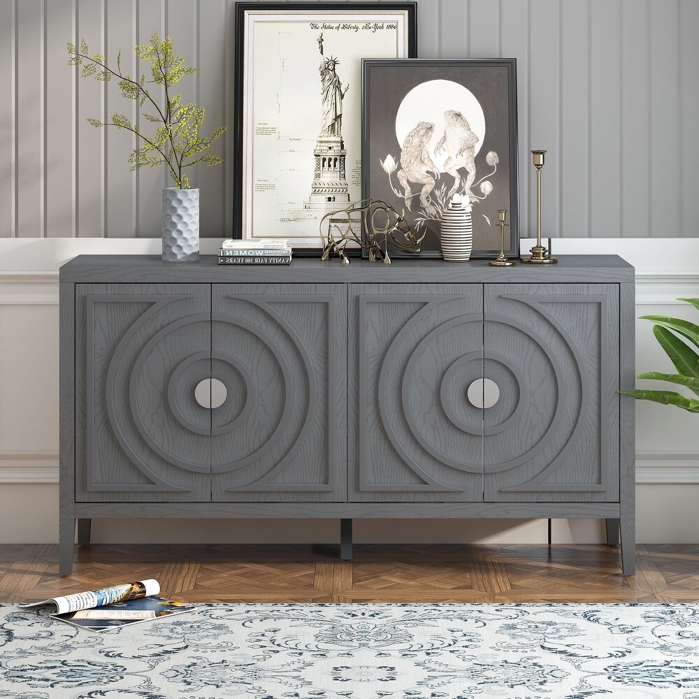 Retro Sideboard with Circular Groove Design and Metal Handle