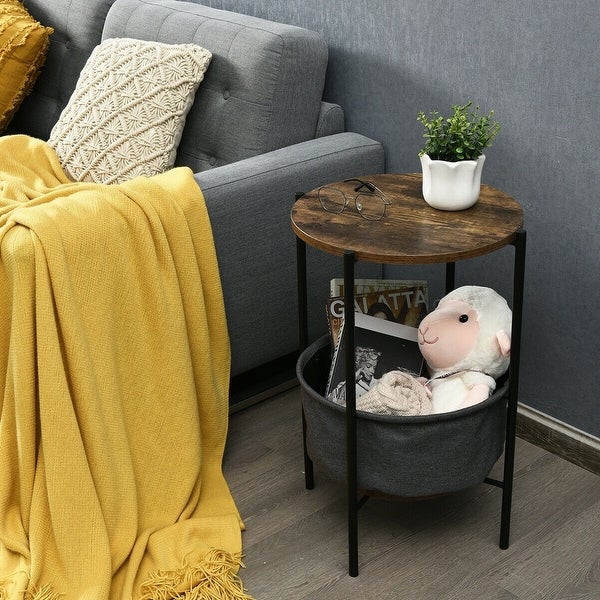 Industrial Round End Side Table Sofa w/ Storage - 16.5