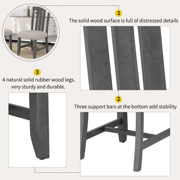 2 sets of fabric upholstered dining chairs with silver nails and solid wood legs， seat height -19.5