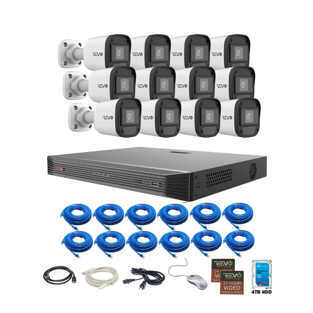 Revo Ultra HD Audio Capable 16-Channel 5MP 4TB NVR Surveillance System with 12 IndoorOutdoor Cameras RU162B12I-4T