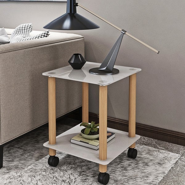 2-Tier Square Side Table End Table with Storage Shelve