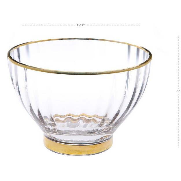 Classic Touch Set Of 4 Straight Line Textured Dessert Bowls With Vivid Gold Rim And Base