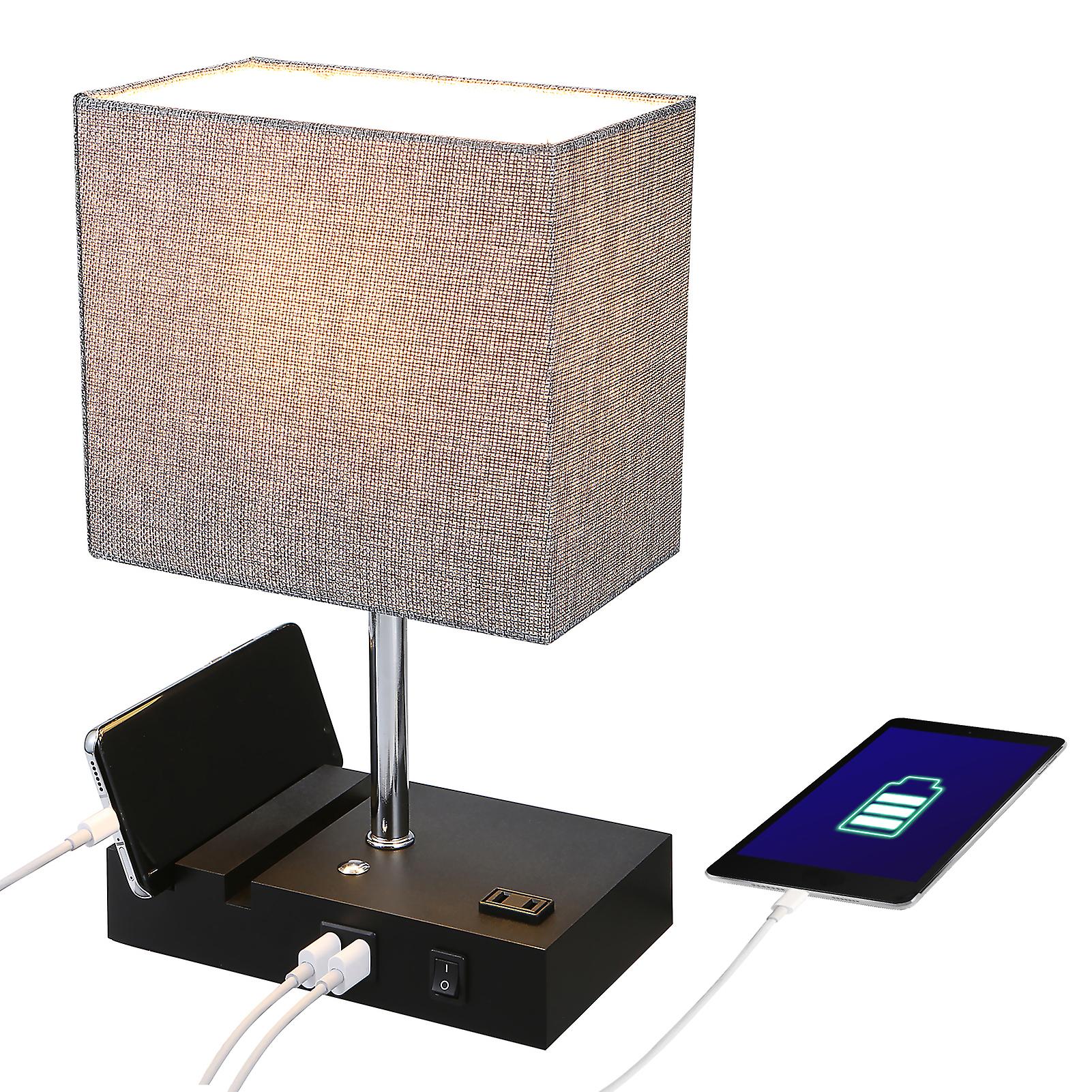 Neoglint Touching Control Table Lamp With 2 Usb Ports And One-outlet 3-way Dimmable Bedside Nightstand Light For Bedrooms Office (bulb Included) No.17