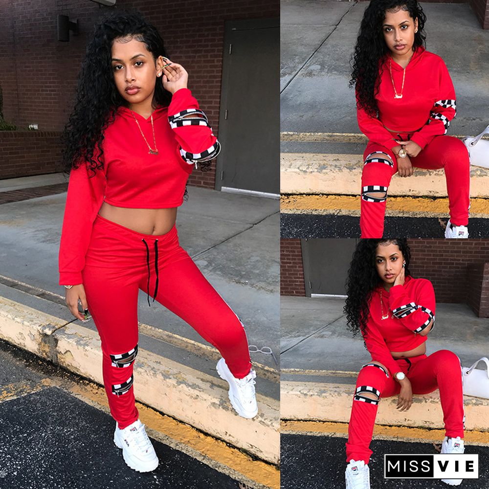 Autumn Hoodies Crop Top Sweat Pants Women Matching Sets