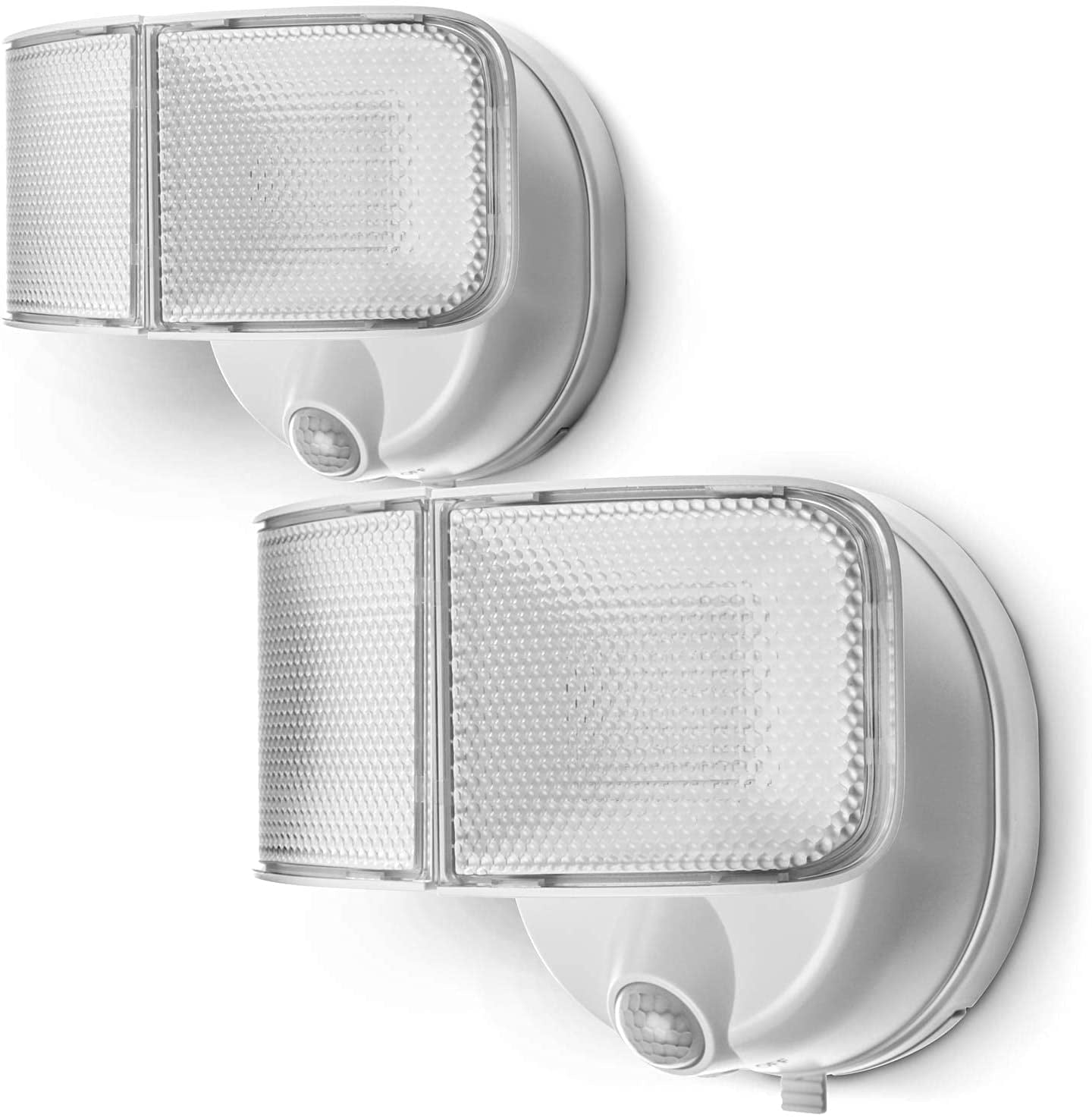 Home Zone Security Motion Sensor Twin Head Flood Light - Battery Powered， 5000K LE， White， 2-Pack