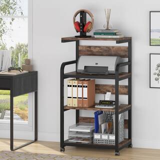 BYBLIGHT Atencio Brown Mobile Printer Stand with Storage Shelves Large Modern Printer Cart Desk Machine Stand Storage Rack BB-CJ171XF