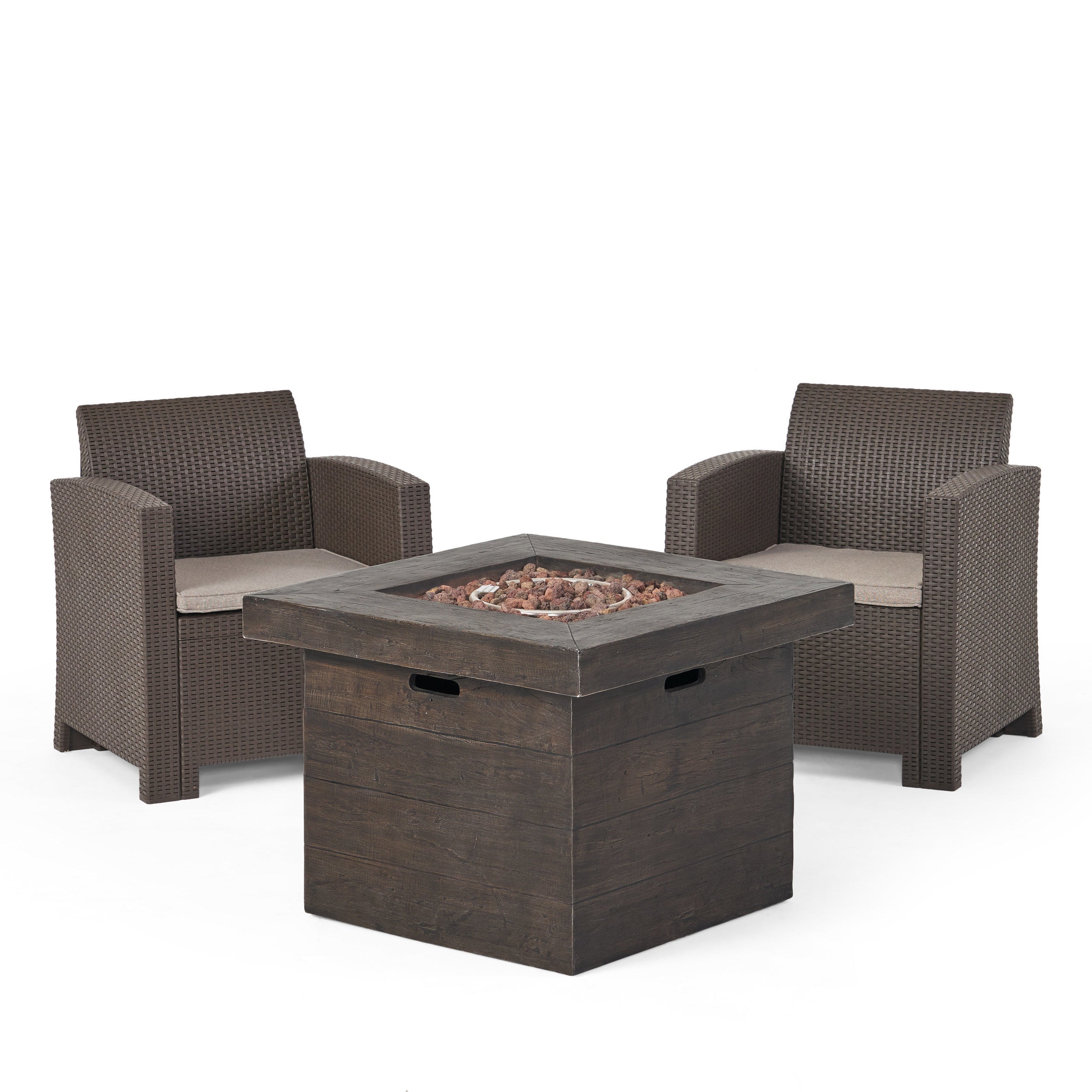 Ollie Outdoor 2-Seater Wicker Print Club Chair Chat Set with Fire Pit