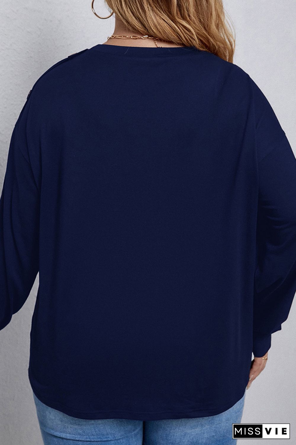 Plus Size Button Sleeve Plain Top