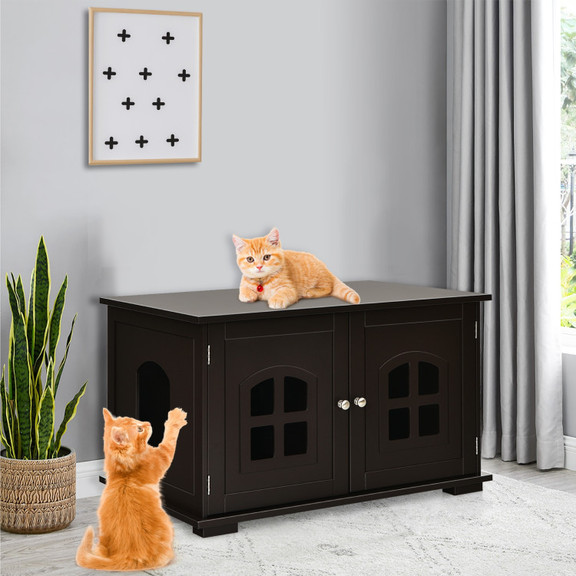 Costway 48350921 Large Wooden Cat Litter Box Enclo...