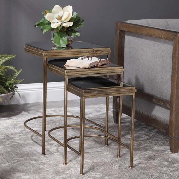 Set of Three Elegant Gold Nesting Tables with Mirrored Tops 24”