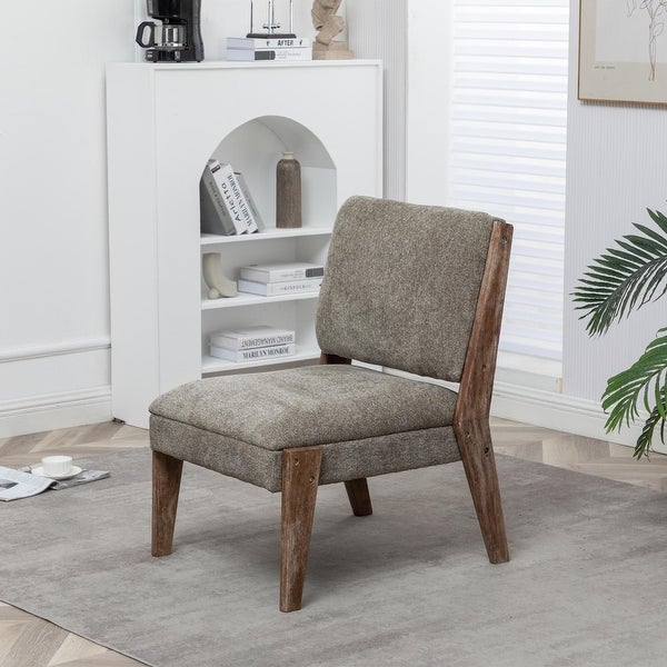 Chenille Single Accent Chair， Wooden Legs， Padded Upholstery， High Density Foam， Small Modern Armless Chair