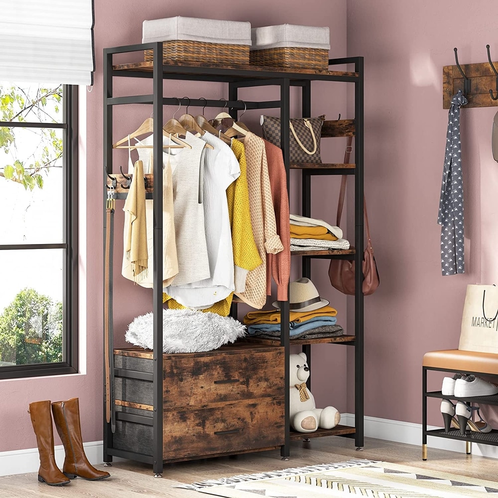 Freestanding Closet Organizer  Clothes Rack with Drawers and Shelves  Heavy Duty Garment Rack