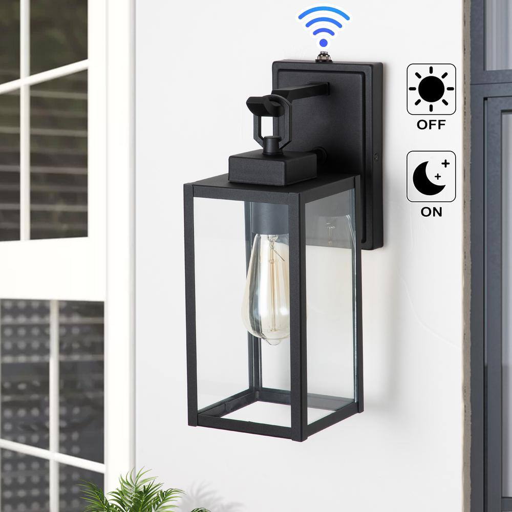 C Cattleya 1-Light Matte Black Dusk to Dawn Outdoor Wall Lantern Sconce with Clear Tempered Glass CA2012-W