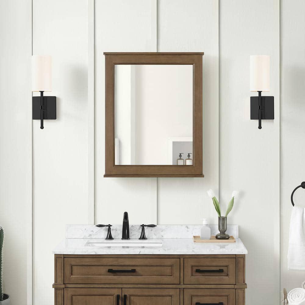 Home Decorators Collection Caville 24 in W x 30 in H Rectangular Brown Surface Mount Medicine Cabinet with Mirror in Almond Latte