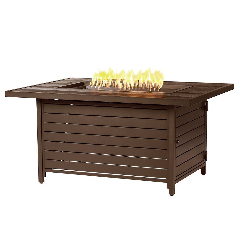 Oakland Living 48 in. x 36 in. Brown Rectangular Aluminum Propane Fire Pit Table Glass Beads 2 Covers Lid 55000 BTUs MADRID-FPT-BN