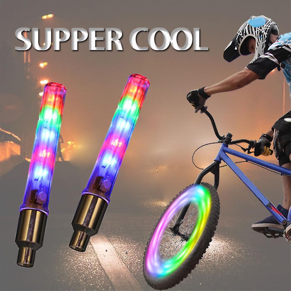 2pcs Led Tyre Tire Wheel Valve Rim Lamp Flashing Safety Lights Car Bicycle Glow Stick Led Lights Wheel Light Bike Accessories