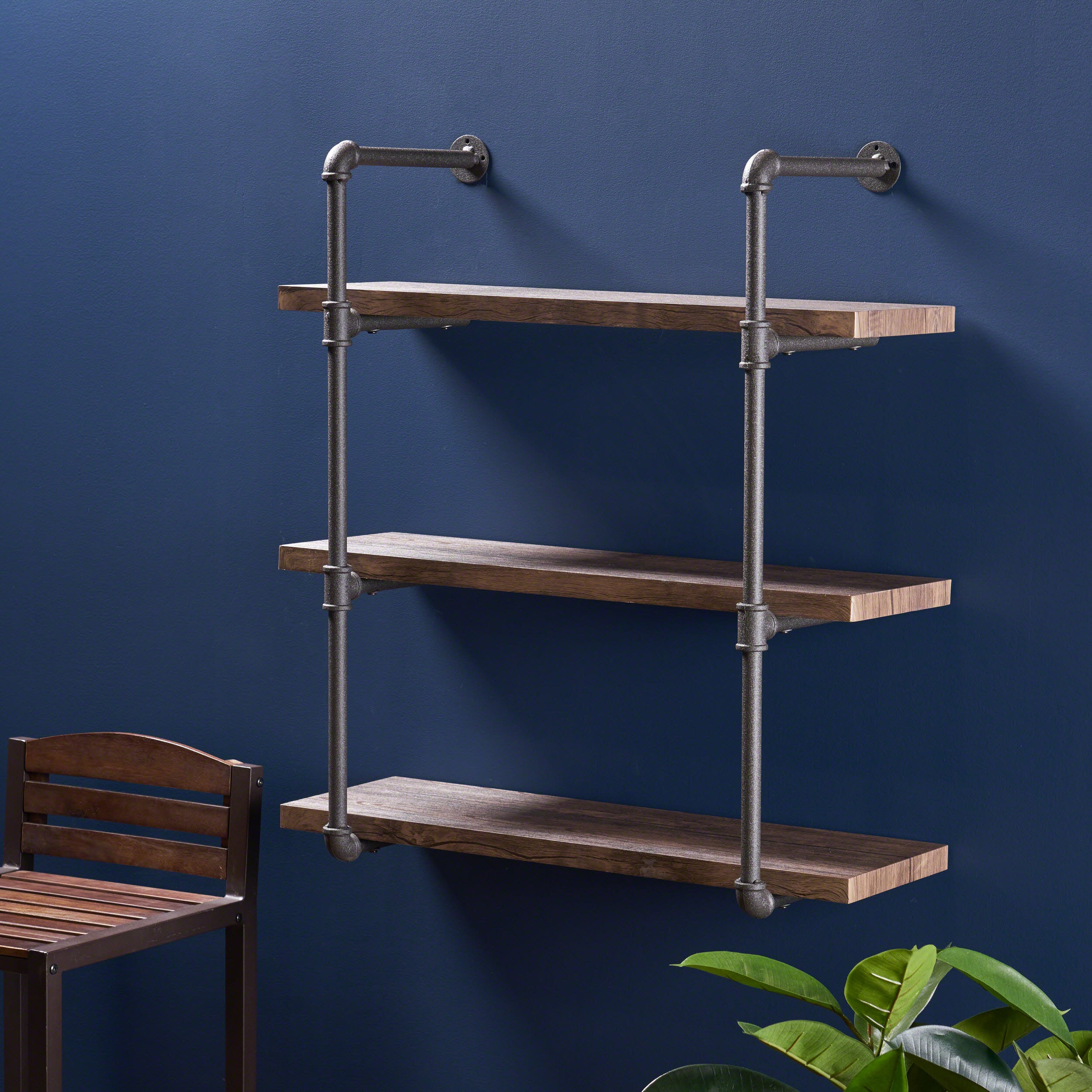 Caden Industrial Pipe Design 3-Tier Wall Mount Floating Shelf