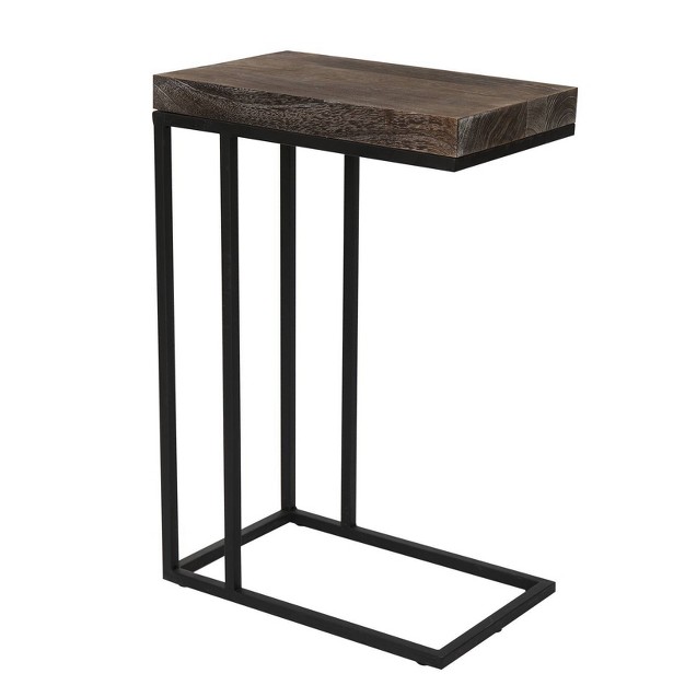 Breeze Casual C Shaped End Table Metal Frame Rustic Brown Proman Products