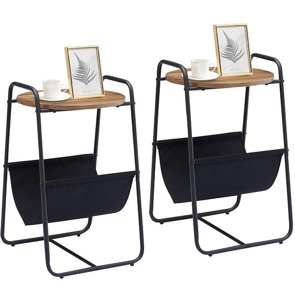 Round End Side Table， Accent Nightstand with Storage Bag(Set of 2)