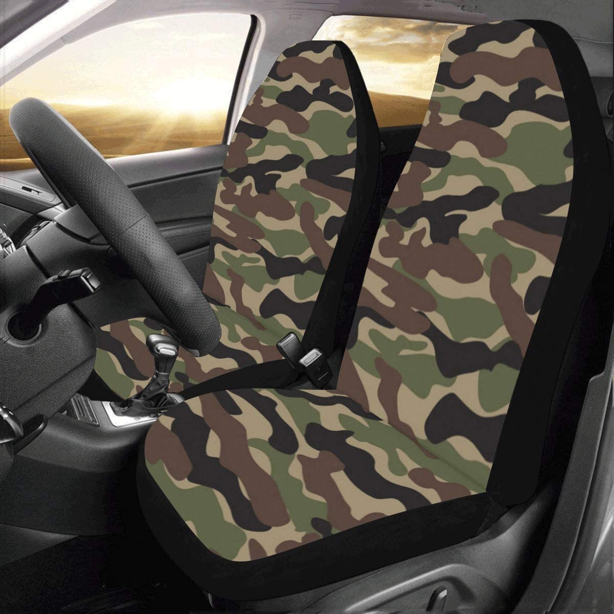 KXMDXA Set of 2 Car Seat Covers Camouflage Universal Auto Front Seats Protector Fits for Car，SUV Sedan，Truck