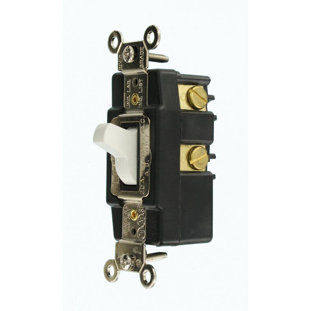 Leviton 20 Amp Industrial Grade Heavy Duty Single-Pole Double-Throw Center-Off Maintained Contact Toggle Switch White 1285-W