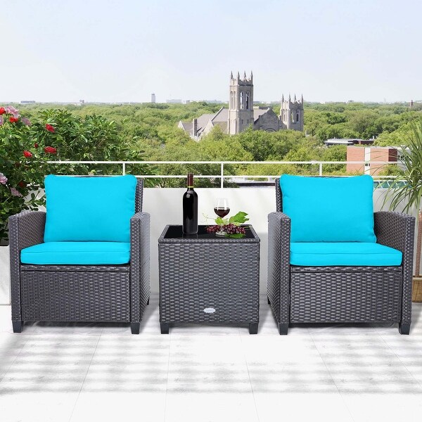 Costway 3PCS Patio Wicker Furniture Set with Beige and Navy Cushion