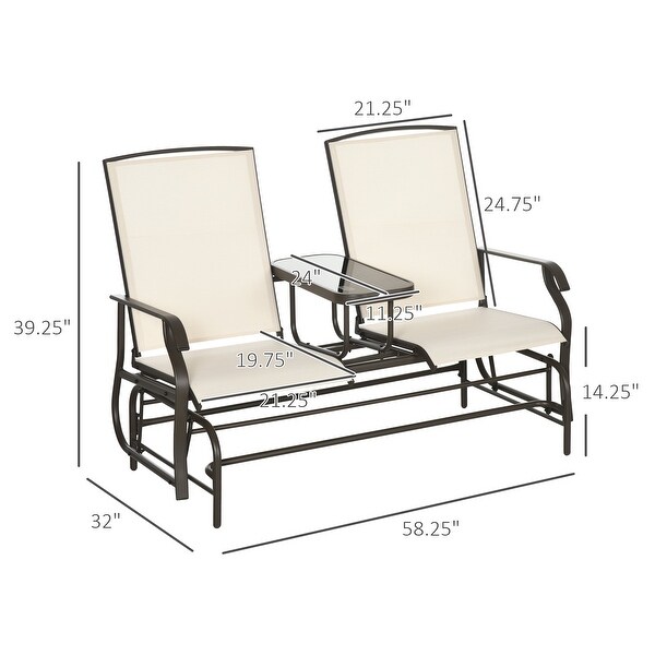 Outsunny 2Person Outdoor Glider Bench w/ Center Table，Steel Frame for Backyard Garden Porch，Beige