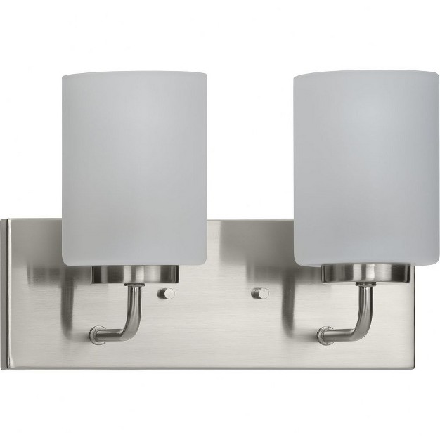 Progress Lighting Merry Collection 2 light Brushed Nickel Etched Glass Transitional Bath Vanity Light