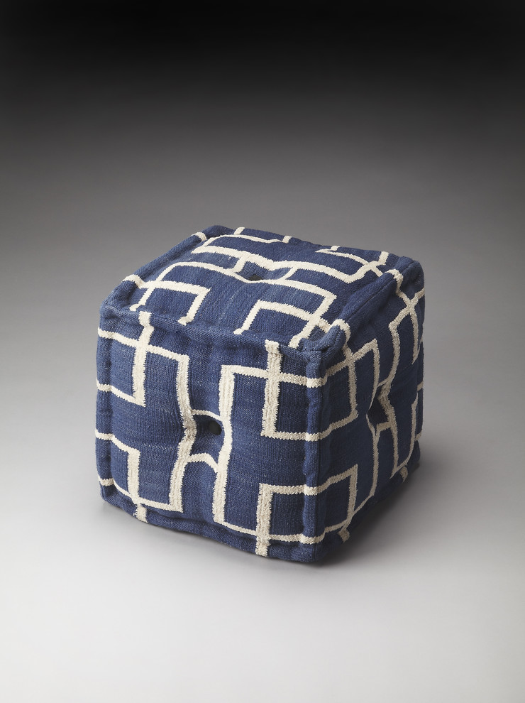 Butler Specialty Berkeley Pouffe in Blue Cotton   Contemporary   Footstools And Ottomans   by BisonOffice  Houzz