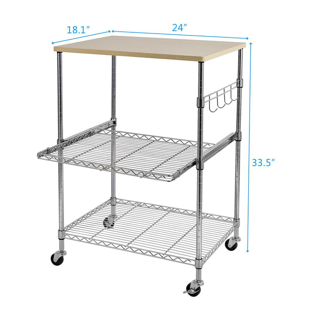 Ktaxon Kitchen Rolling Microwave Cart on Wheels， Storage Rack， Wood/Chrome