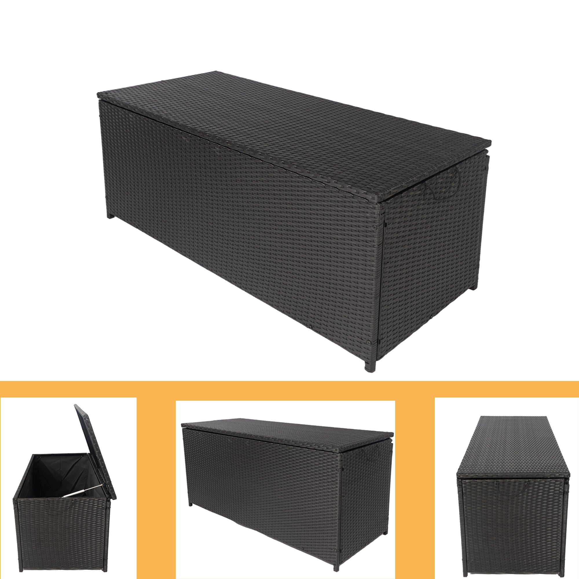 Seizeen Outdoor Storage Box 113 Gal, XL All-Weather Deck Box Waterproof with Inner Liner, Heavy-Duty Patio Furniture Storage, Black Rattan Outdoor Toy Tool Storage