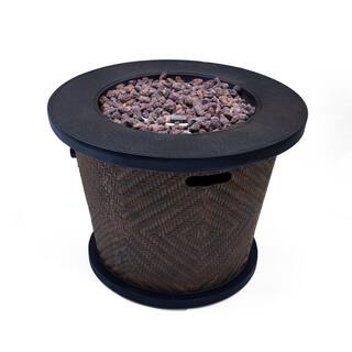 Noble House Payton 32 in. x 24 in. Circular Concrete Propane Fire Pit in Brown 55141