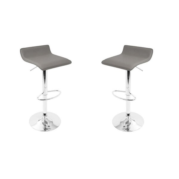 Adjustable Stool in Grey PU Leather and Stainless Steel Base Set of 2