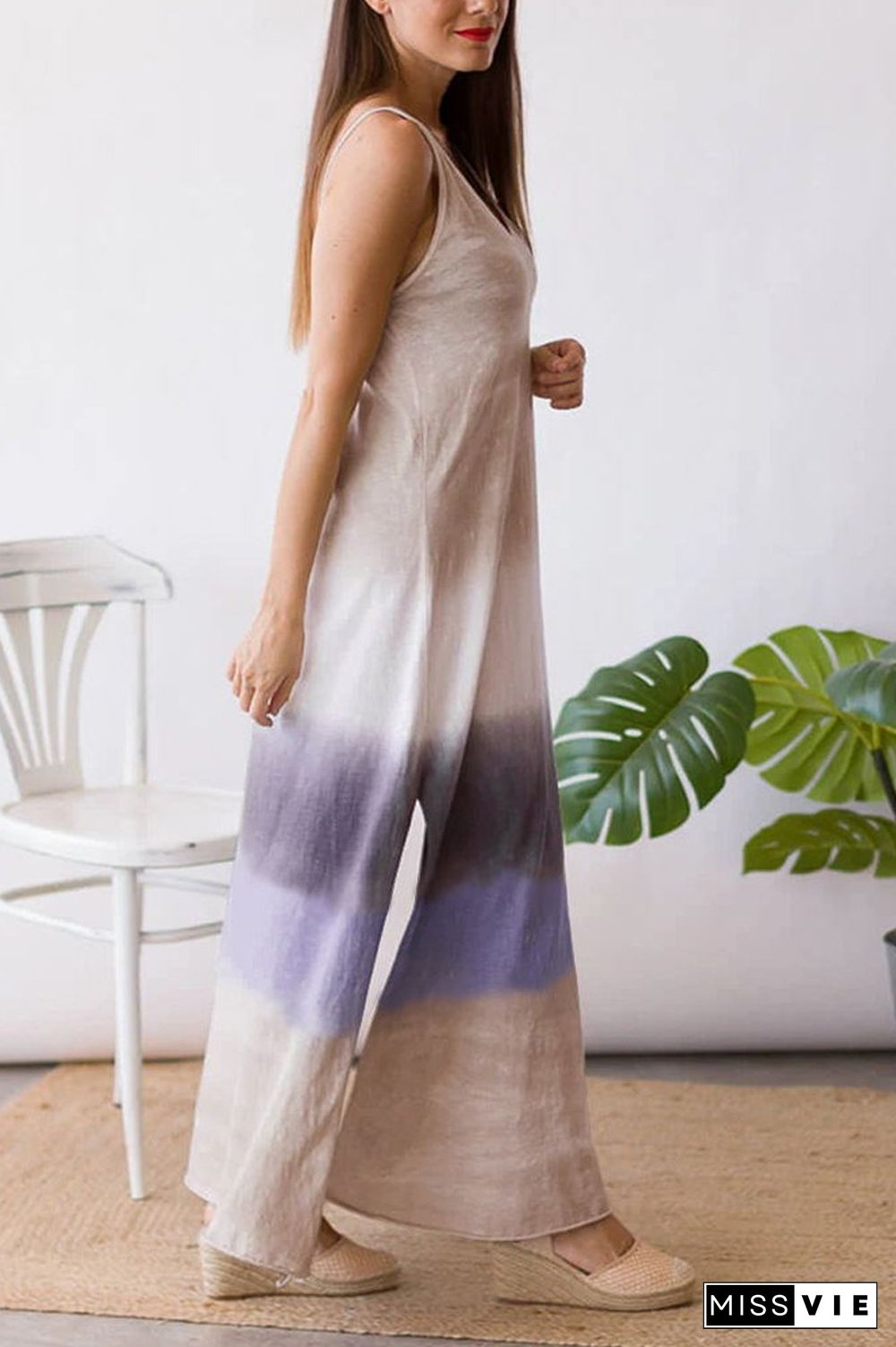 Gradient Color Slit Sleeveless Maxi Dress